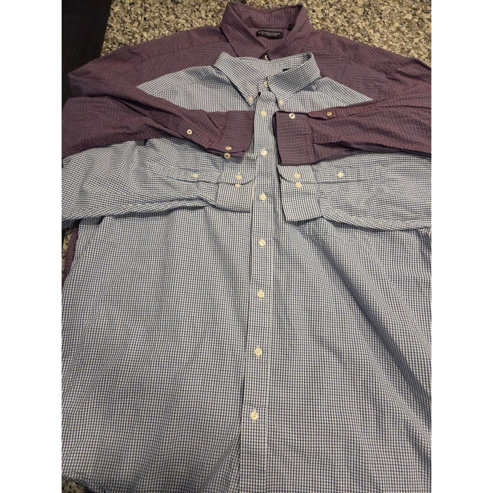 Lot of 2 Roundtree & Yorke‎ Mens 2XB LS Button Down Shirt Bundle Blue Red Plaid